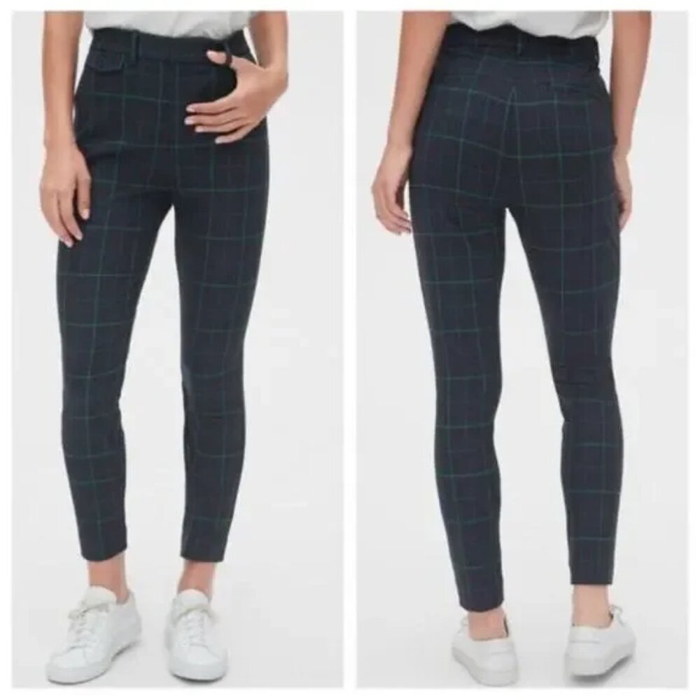 GAP Navy & Green Plaid High Rise Signature Skinny Ankle Pants